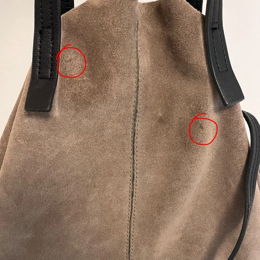 MANGO Suede Bucket Bag Crossbody Slouchy Shoulder Bag Purse Taupe Leather - Picture 10 of 11